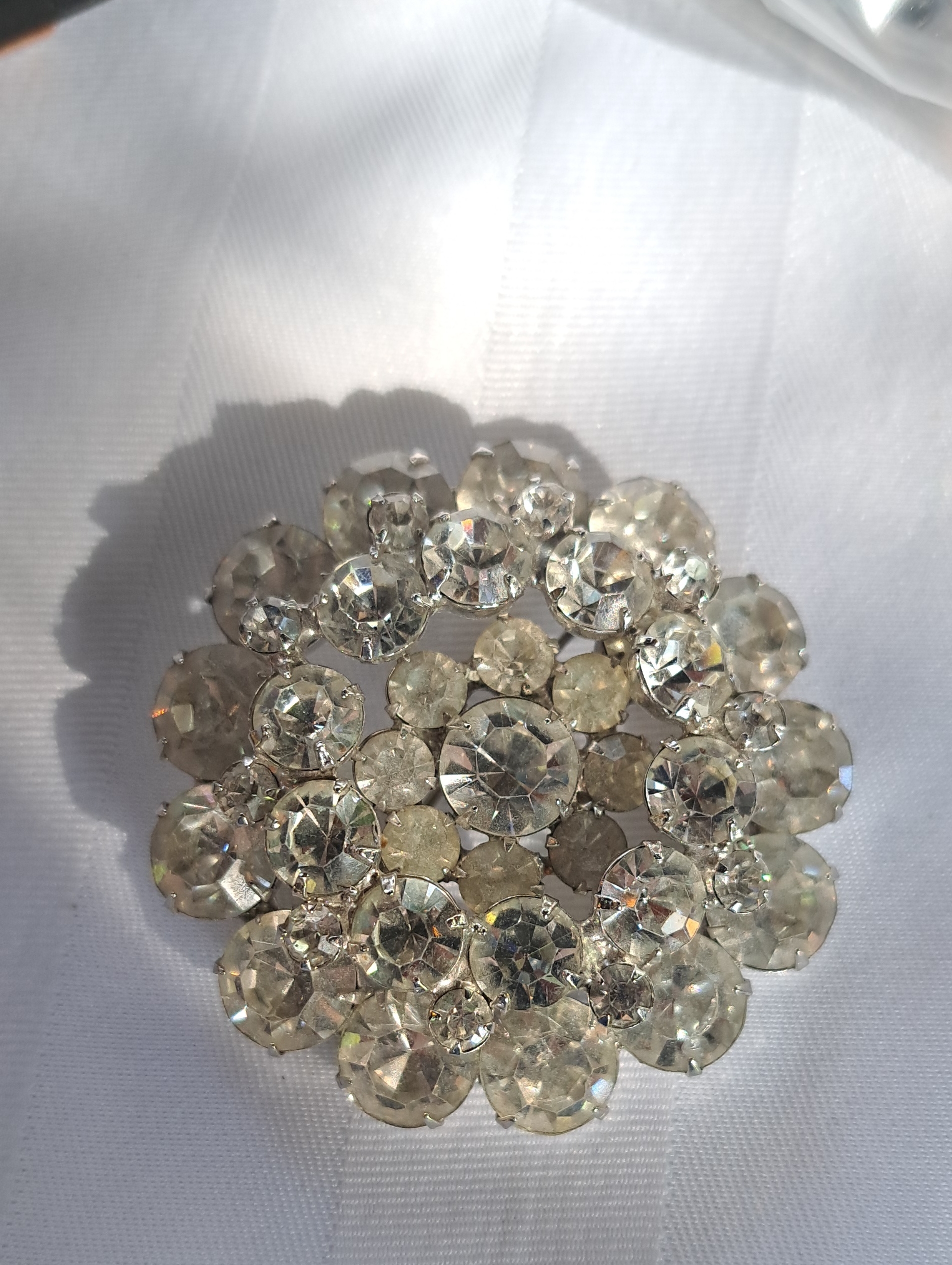 Clear Crystal Cluster Brooch - Sparkling Silver-Tone